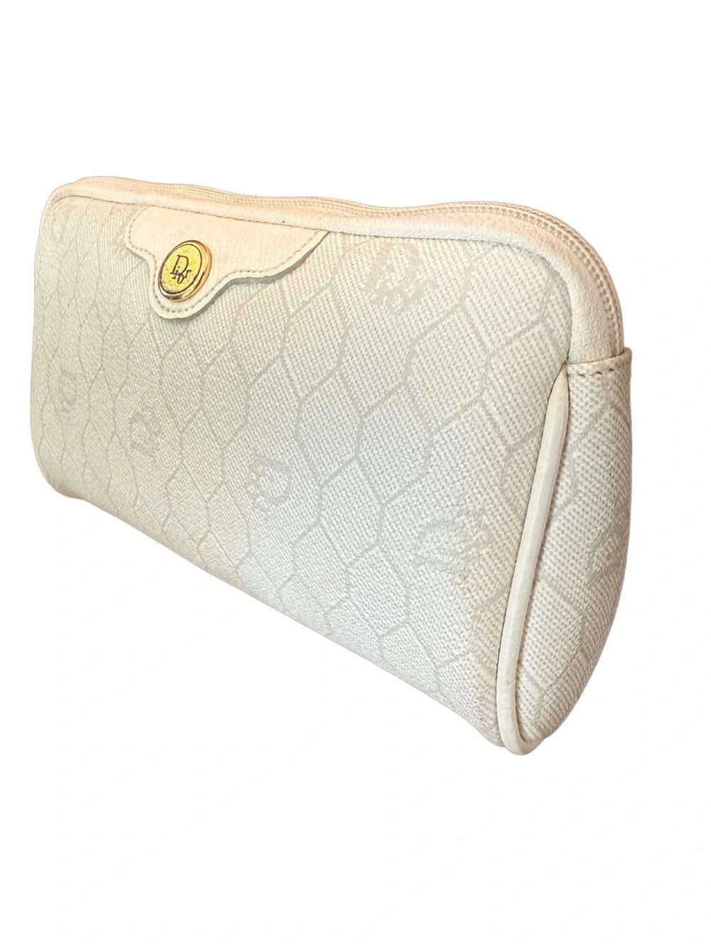 Christian Dior Vintage Honeycomb Cream Embossed Logo Cosmetic Case